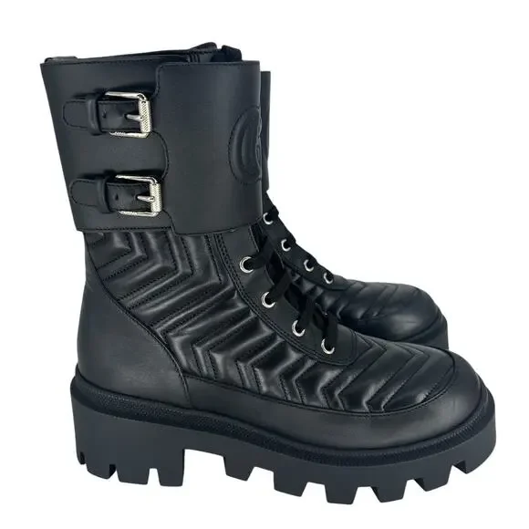 Gucci Frances Quilted Leather Combat Boots in Black - Picture 6 of 16
